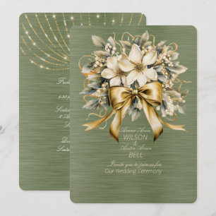 Vit vinterbär Grönt Löv Guld Ribbon Jul Inbjudningar