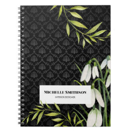 Vit vinterdroppe och Laurel Damask Anteckningsbok