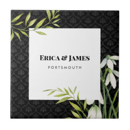 Vit vinterdroppe och Laurel Damask Kakelplatta