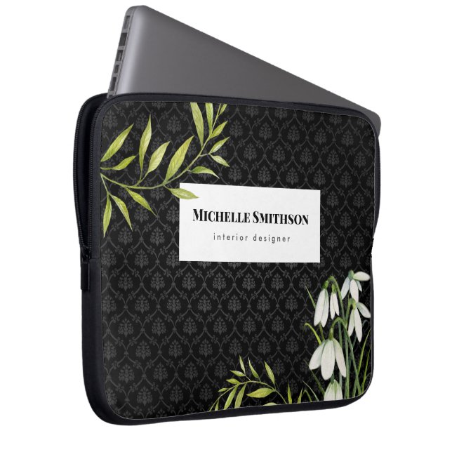 Vit vinterdroppe och Laurel Damask Laptop Fodral (Framsidan Höger)