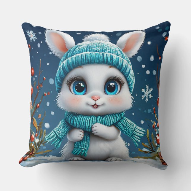 ❄️ Vit Vinterkanin Mysig Dekoration Present 🐰 Kudde (Framsida)