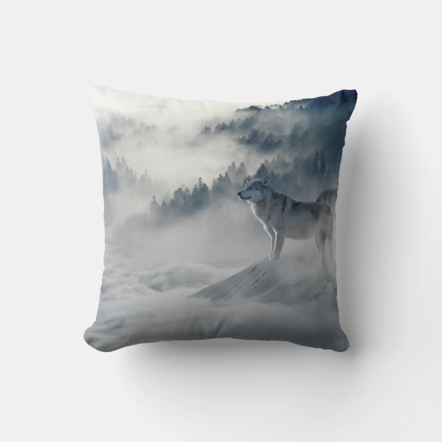 Vit vintervarg i snödräkt kudde (Framsida)