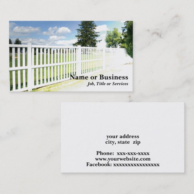 vit vinylstaket visitkort (Fram/baksida)