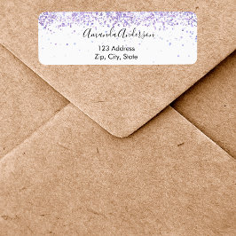 Vit violett glitter glamourös returadress etikett