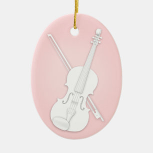 Vit violin eller Viola med stråke Anpassad rosa mu Julgransprydnad Keramik