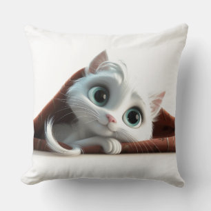 Vit vit katt Dekorativ kudde
