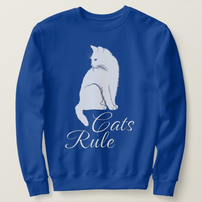 Vit, vit Sitta-katt med texten "Kattregel" Lång Ärmad Tröja (Design framsida)