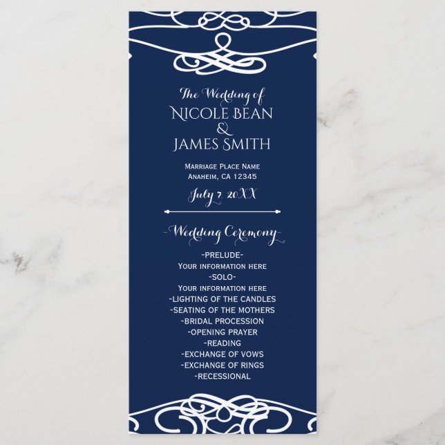 Vit & Vit Vintage Elegant Bröllopsprogram Program (Framsida)