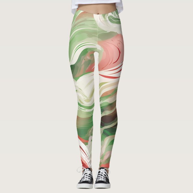 Vit vit vit vit Grönt med vit vitaktighet Leggings (Framsida)