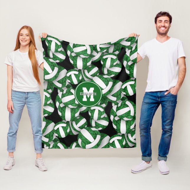 Vit volleyball-grönt färg fleecefilt (På plats)