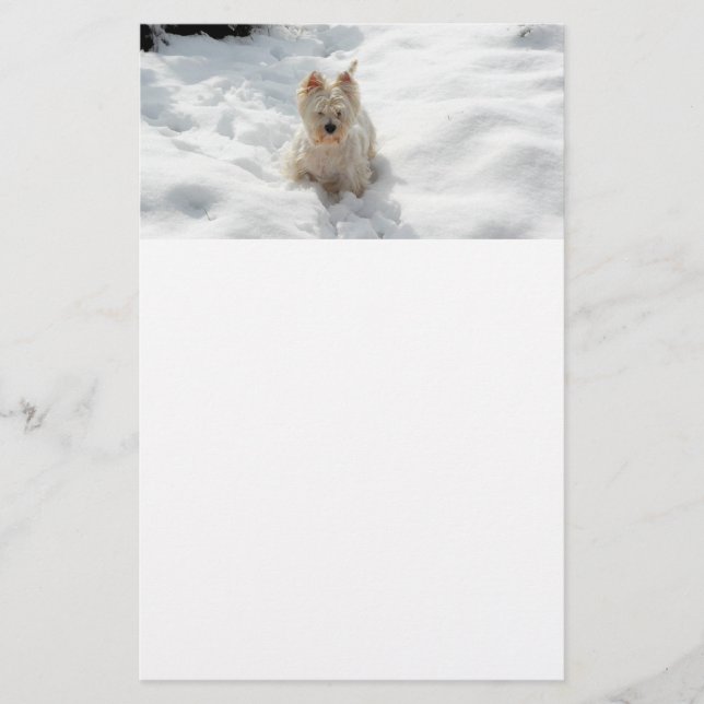 Vit Westie Hund i Snö Stationery Papper (Framsida)