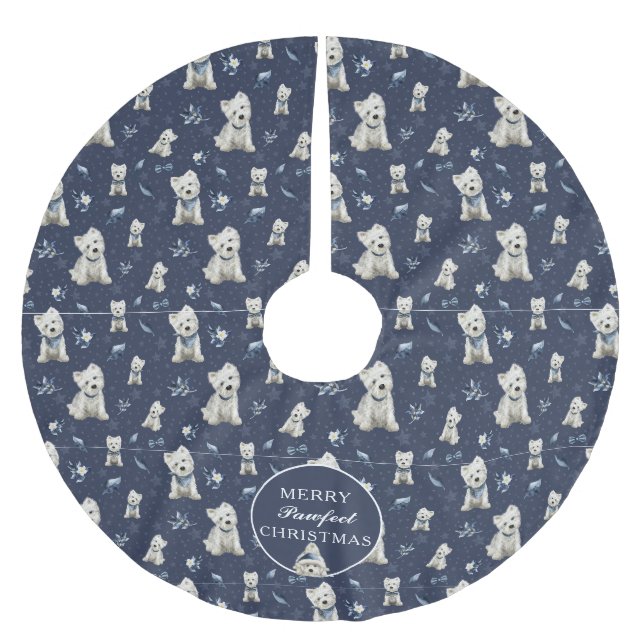 Vit Westie jul Julgransmatta Borstad Polyester (Framsidan)