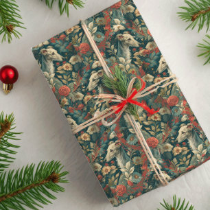 Vit Whippet eller Iggie William Morris stil blomst Presentpapper