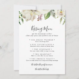 Vit Winter Peony Bröllop Kissing Menu-spelkort