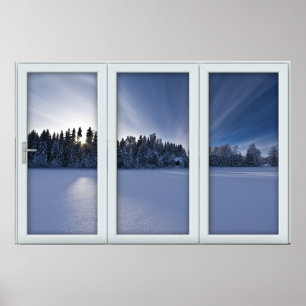 Vit Winter-scen i 3Pane-fönster Poster