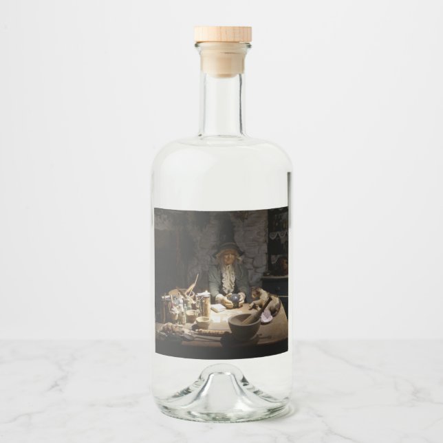 Vit Witch Kökmuseum, köksvävare och MAGICK Spritflaskor Etikett (Framsida)