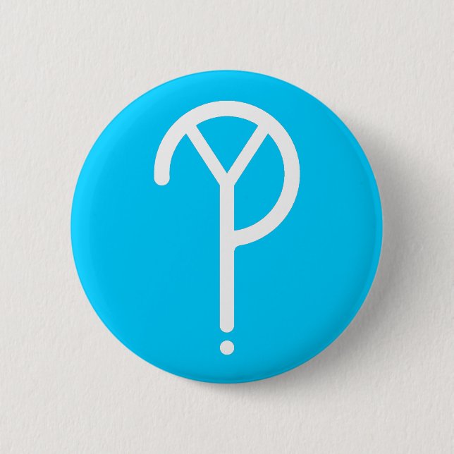 Vit Y? Symbol på blått Knapp (Framsida)