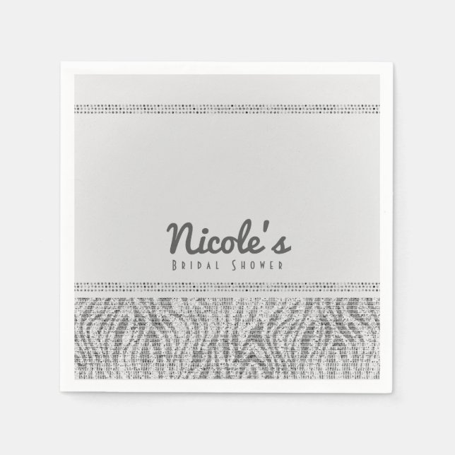 Vit Zebra Glitterpailletter Glam Fest Pappersservett (Framsidan)