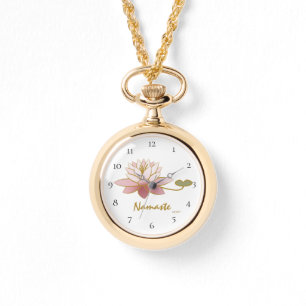 *~* Vit Zen Namaste Rosa Lotus Flower Andlig Armbandsur