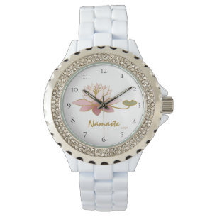 *~* Vit Zen Namaste Rosa Lotus Flower Andlig Armbandsur