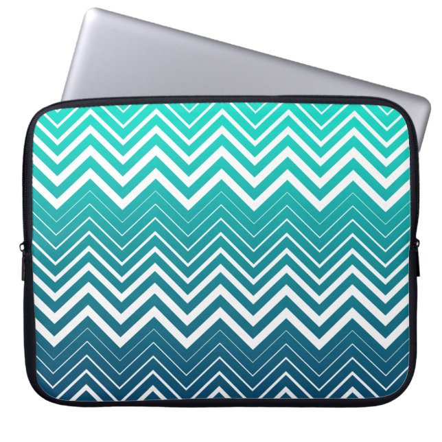 Vit Zigzag Chevron och blå Grönt Bakgrund Laptop Sleeve (Framsidan)