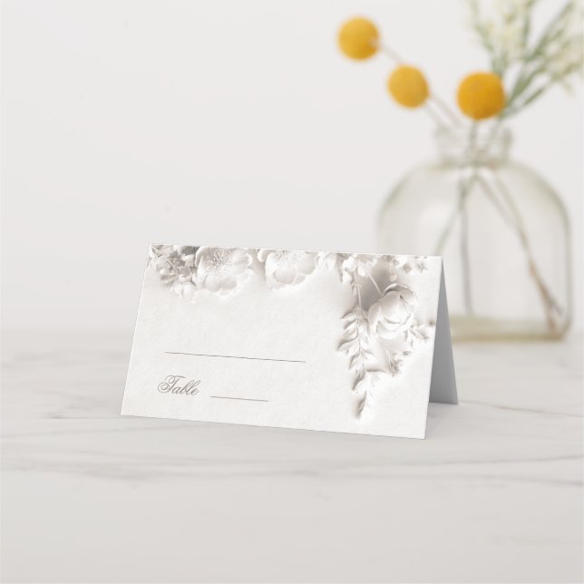 Vita 3D blommor bröllop Placeringskort (Framsida)
