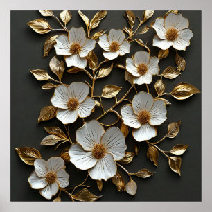 Vita 3d-blommor poster