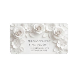 Vita 3D-blommor rosor bröllop Adressetikett