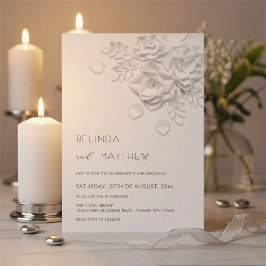 Vita 3D-blommor Rosor Minimalistisk Bröllop  Inbjudningar