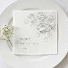 Vita 3D-blommor Rosor Minimalistisk Bröllop Pappersservett