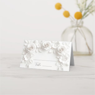 Vita 3D blommor välvd bröllop Placeringskort