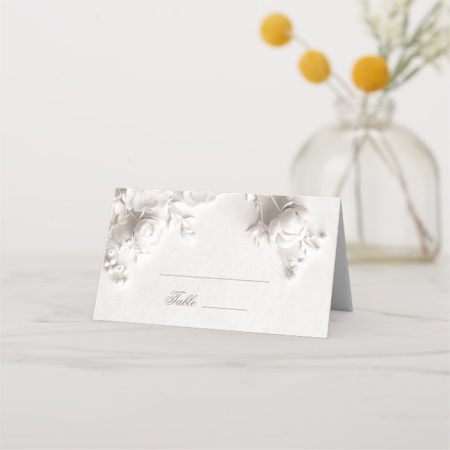 Vita 3D blommor välvd bröllop Placeringskort (Framsida)