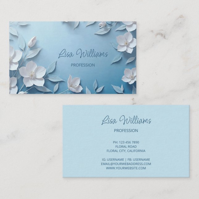 Vita 3D enkla blommor Visitkort (Fram/baksida)