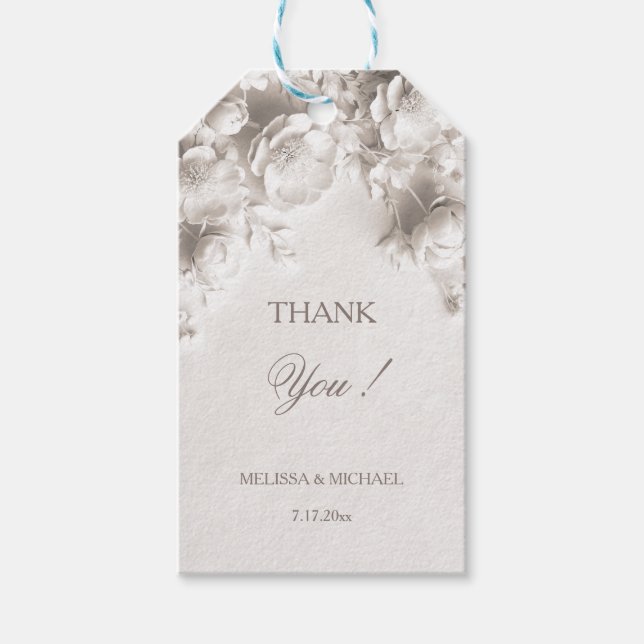 Vita 3D rosor bröllop tack Presentetikett (Framsidan)