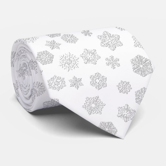 Vita 3D-snöflingor på vit bakgrund Slips (Rullad)