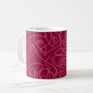 Vita abstrakta klotter på mörkröd bakgrund kaffemugg