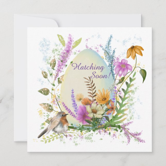 Vita ägg liten fågel färgglada blommor blom-  inbjudningar (Framsida)