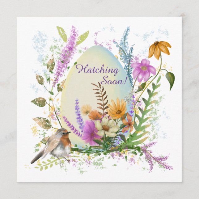 Vita ägg litet färgglada blommor blommig  inbjudningar (Framsida)