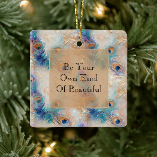 Vita akahama Guld Peacock Feathers Julgransprydnad Keramik (Träd)