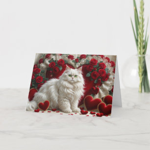 Vita Alla hjärtans dag Katt Helgkort