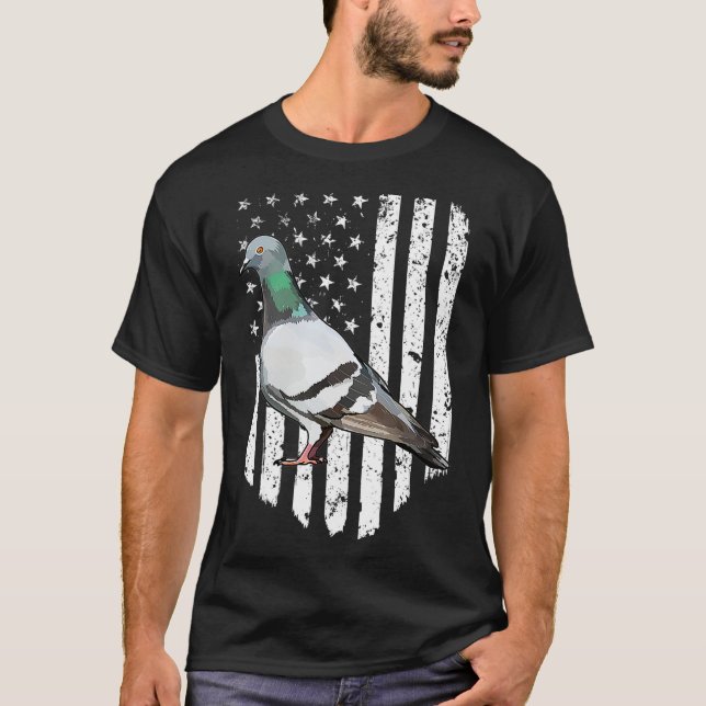 Vita amerikanska Flagga Pigeon Bird 4:e juli T Shirt (Framsida)