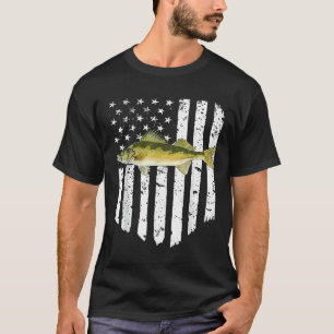 Vita amerikanska Flagga Walleye 4:e juli Fisk T Shirt