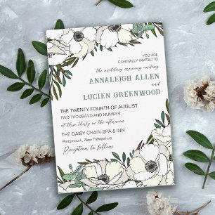 Vita anemoner Eucalyptus Traditional Bröllop Inbjudningar