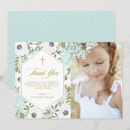 Vita Anemones Blue Blommigt First Communion Photo Tack Kort