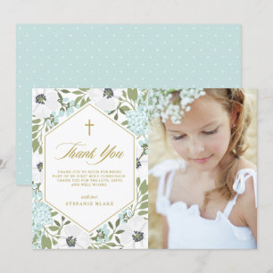 Vita Anemones Blue Blommigt First Communion Photo Tack Kort