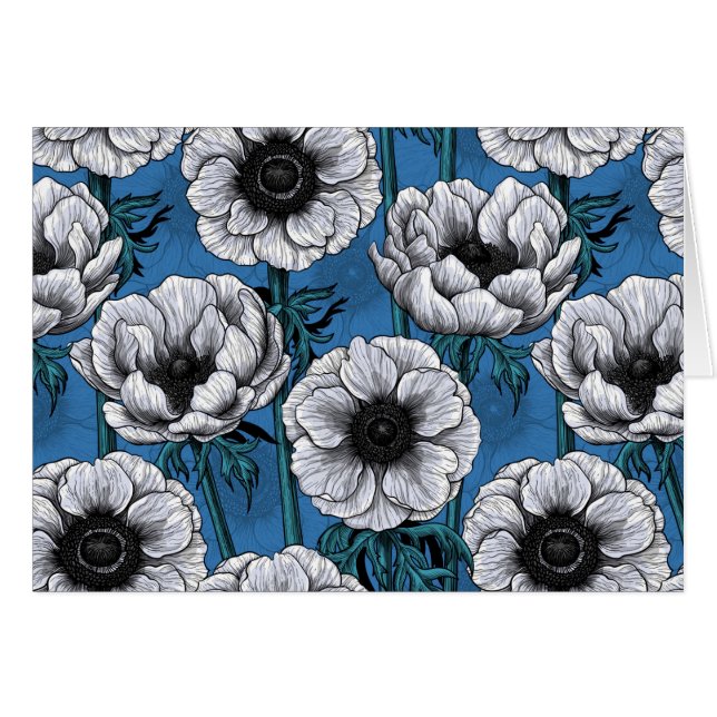 Vita anemonträdgård hälsningskort (Framsidan Horizontal)