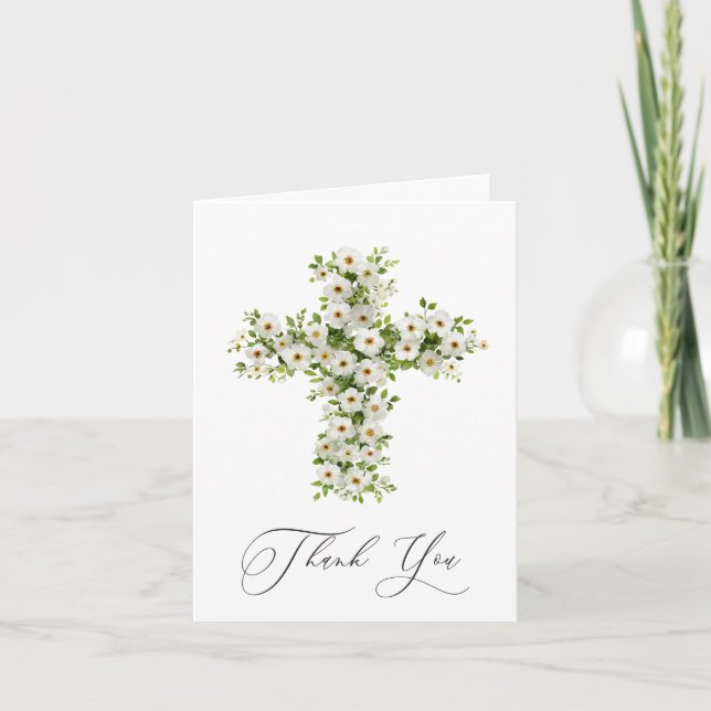 Vita ängens vilda blommor kors Religiöst Tack Inbjudan (Framsida)
