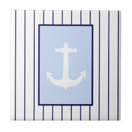 Vita ankchor kapten Blue Rand Sea Ocean Kakelplatta