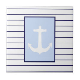 Vita ankchor kapten Blue Rand Sea Ocean Kakelplatta
