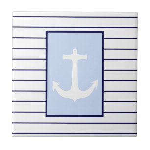 Vita ankchor kapten Blue Rand Sea Ocean Kakelplatta